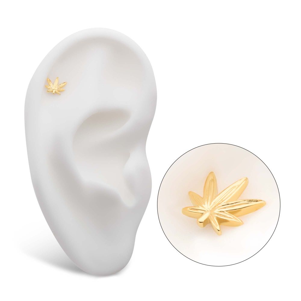 14kt Yellow Gold Threadless Pot Leaf Top