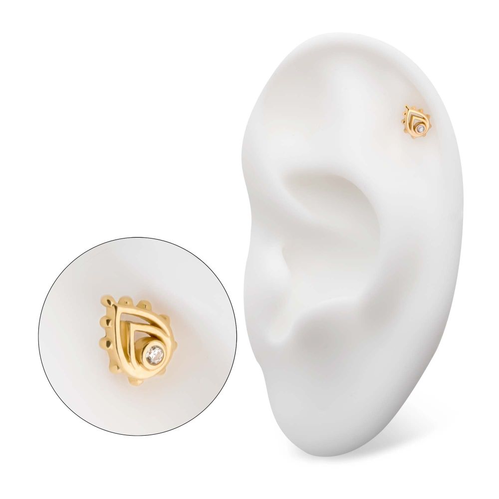 14Kt Yellow Gold Threadless Bezel Set Gem/Opal Beaded Edge Teardrop Top