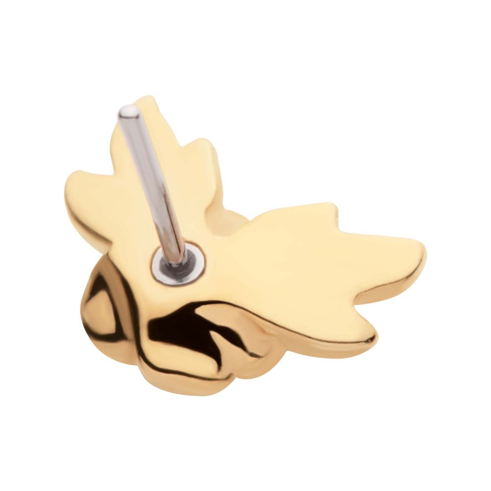 14Kt Yellow Gold Threadless Angled Rose with Leaves Top
