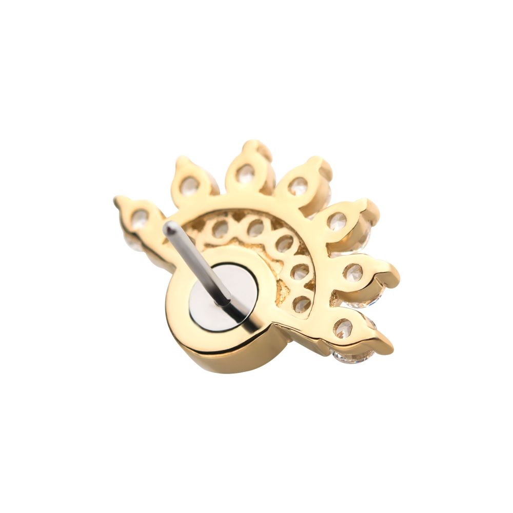 14Kt Yellow Gold Threadless with Bezel Set White Synthetic Opal & Prong Set Clear CZ Fan Cluster Top