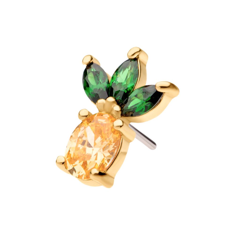 14Kt Yellow Gold Threadless with Prong Set Marquise & Oval CZ Pineapple Top