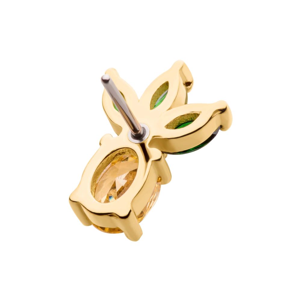 14Kt Yellow Gold Threadless with Prong Set Marquise & Oval CZ Pineapple Top