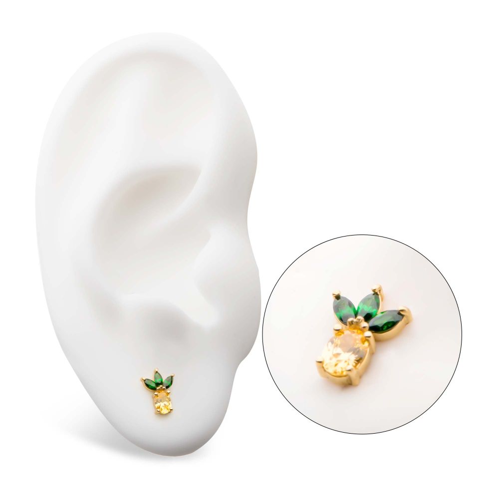 14Kt Yellow Gold Threadless with Prong Set Marquise & Oval CZ Pineapple Top