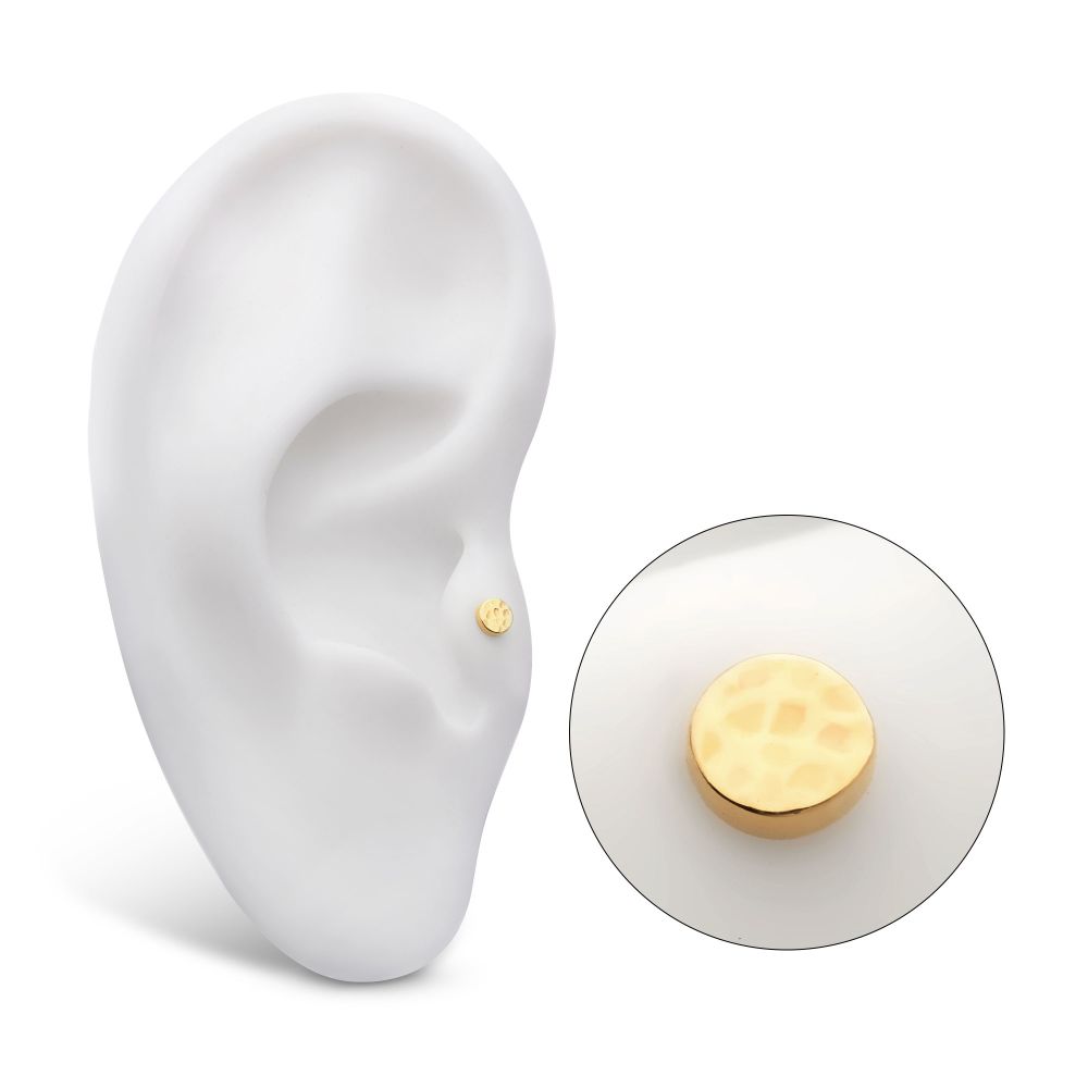 14Kt Yellow Gold Threadless Hammered Disk Top