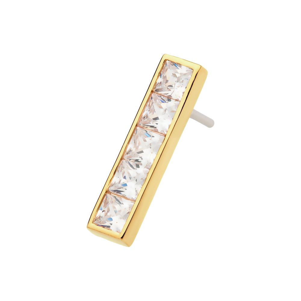 14Kt Yellow Gold Threadless with Channel Set CZ 5-Cluster Bar Top