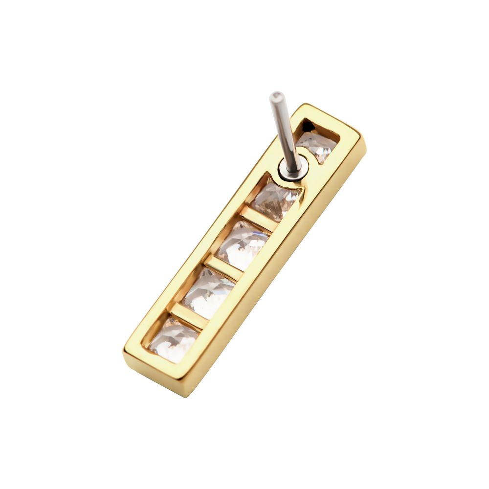 14Kt Yellow Gold Threadless with Channel Set CZ 5-Cluster Bar Top