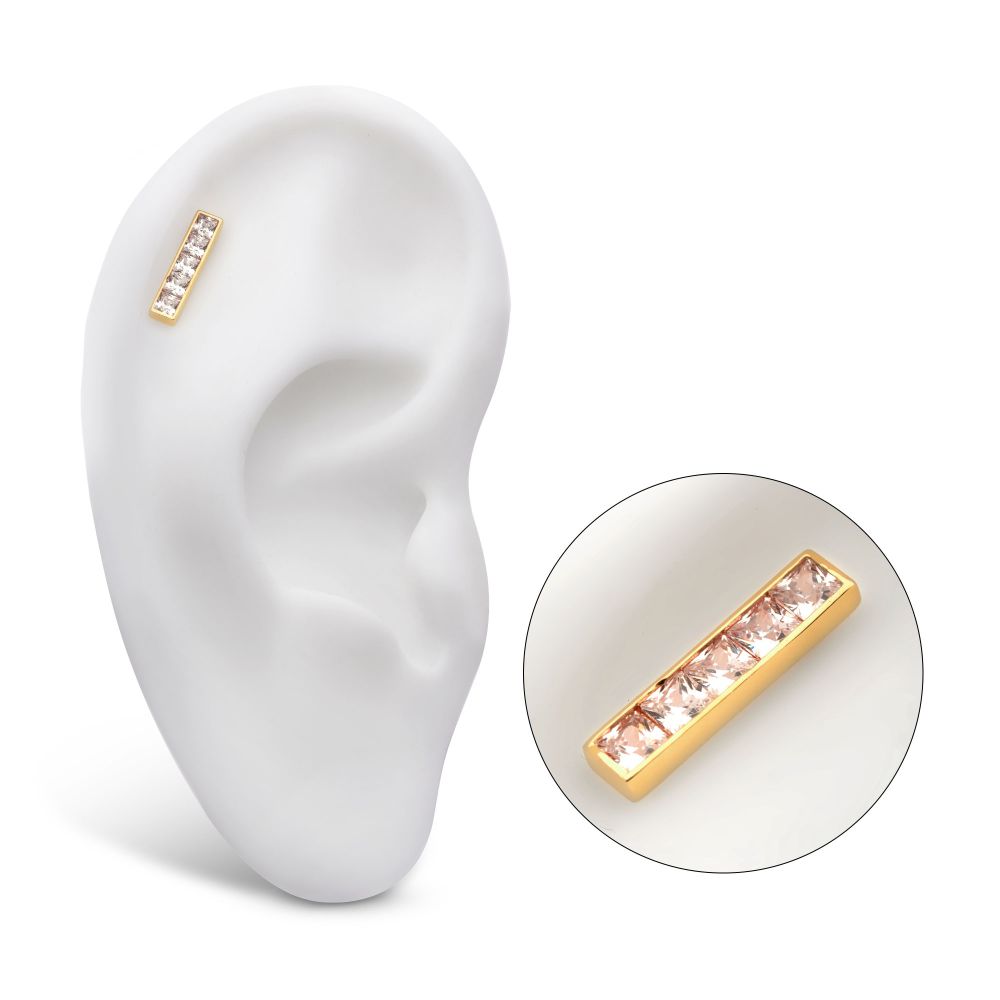 14Kt Yellow Gold Threadless with Channel Set CZ 5-Cluster Bar Top