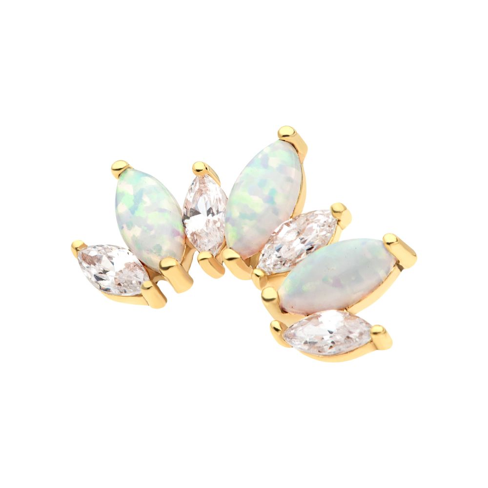 14Kt Yellow Gold Threadless Prong Set Marquise CZ/Opal Fan Shape 7-Cluster Top