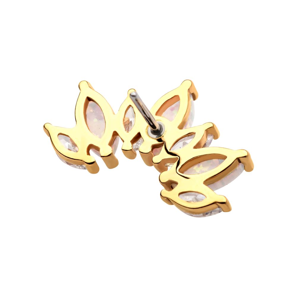 14Kt Yellow Gold Threadless Prong Set Marquise CZ/Opal Fan Shape 7-Cluster Top