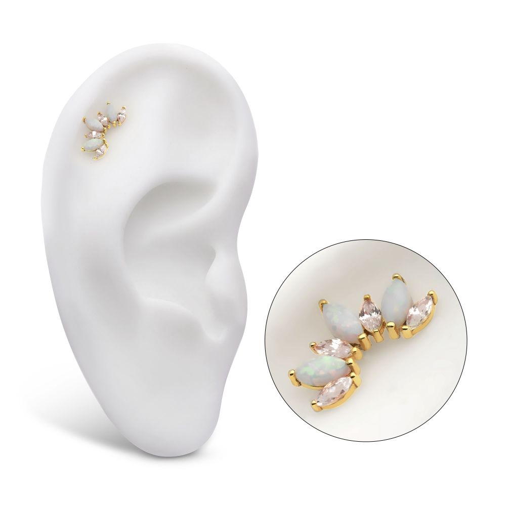 14Kt Yellow Gold Threadless Prong Set Marquise CZ/Opal Fan Shape 7-Cluster Top