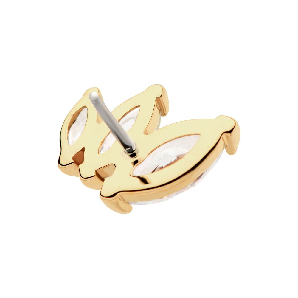 14Kt Yellow Gold Threadless with Descending Size Marquise CZ 3-Cluster Top