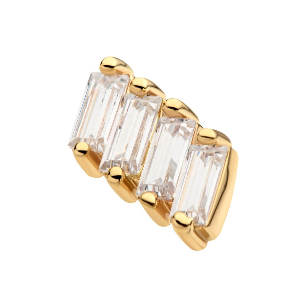 14Kt Yellow Gold Threadless with Baguette CZ 4-Cluster Top