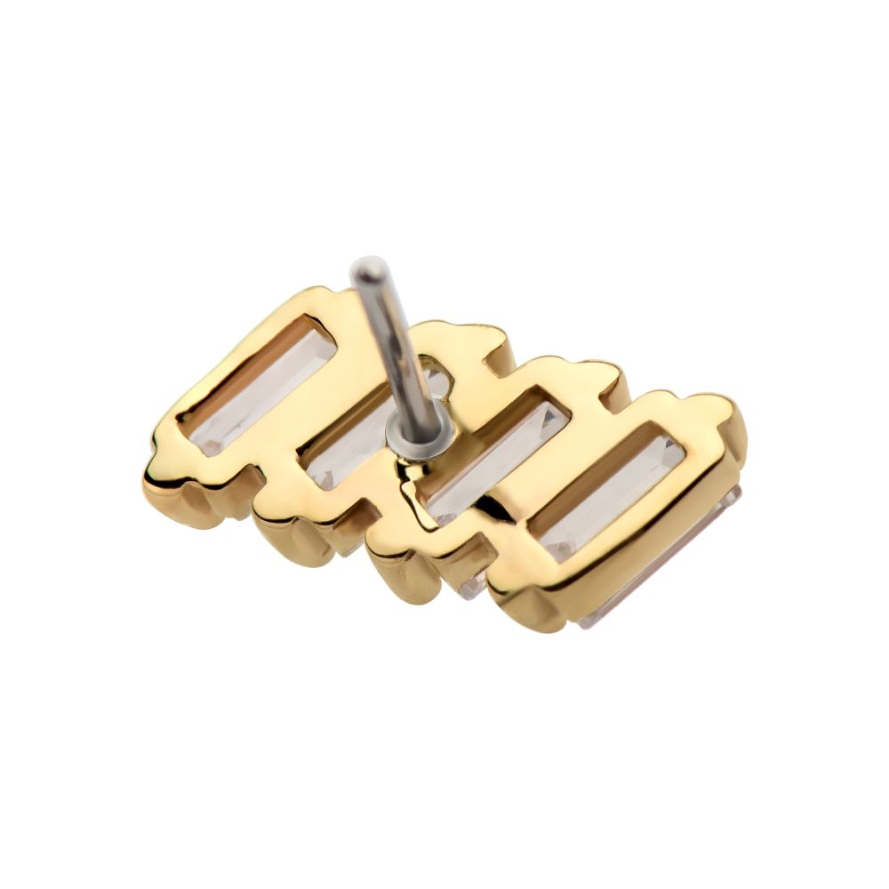 14Kt Yellow Gold Threadless with Baguette CZ 4-Cluster Top