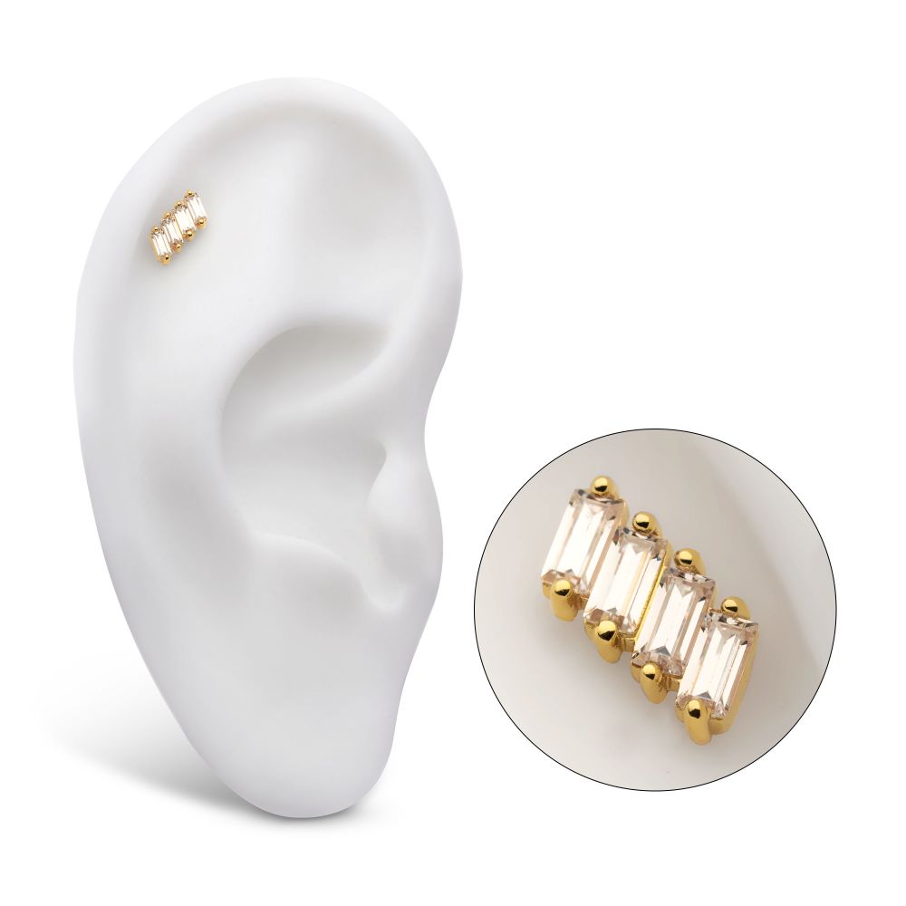 14Kt Yellow Gold Threadless with Baguette CZ 4-Cluster Top