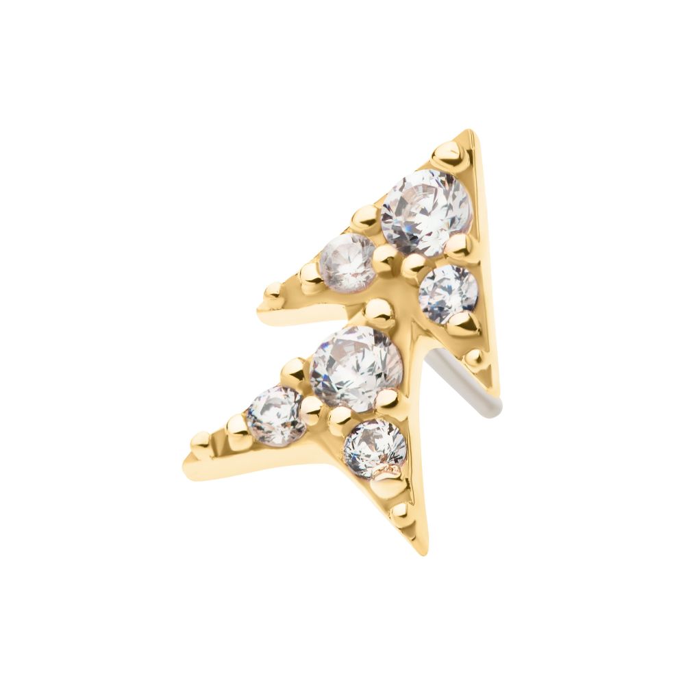 14Kt Yellow Gold Threadless Pronged Round CZ Double Arrow Top