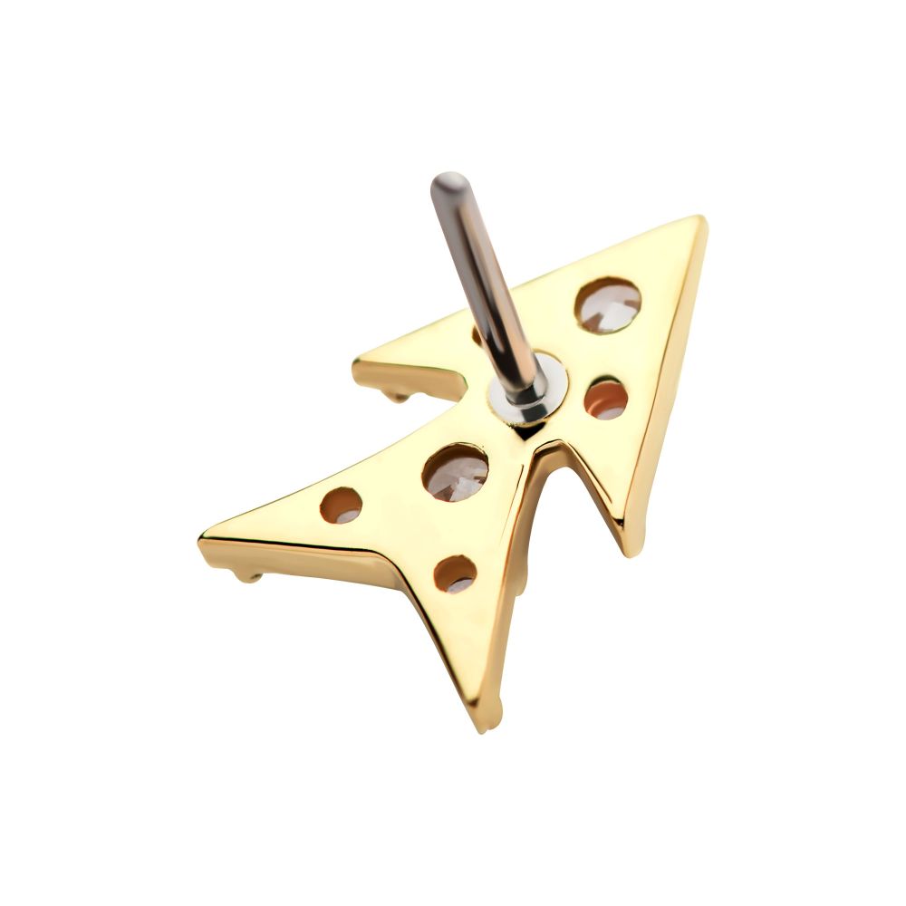 14Kt Yellow Gold Threadless Pronged Round CZ Double Arrow Top