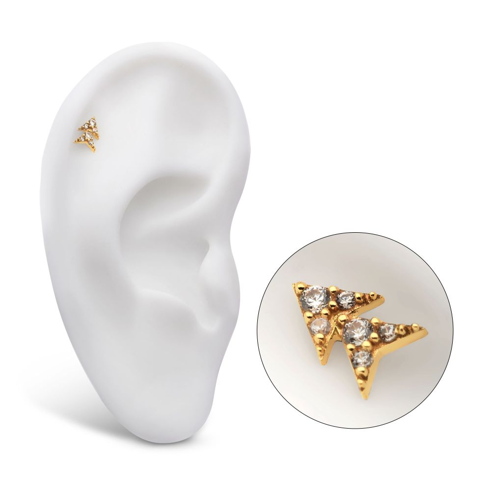 14Kt Yellow Gold Threadless Pronged Round CZ Double Arrow Top