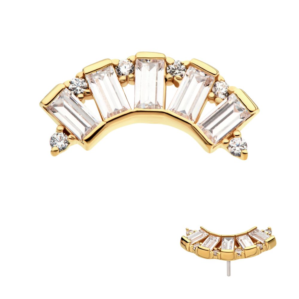 14Kt Yellow Gold Threadless with Round & Baguette CZ 5-Cluster Top