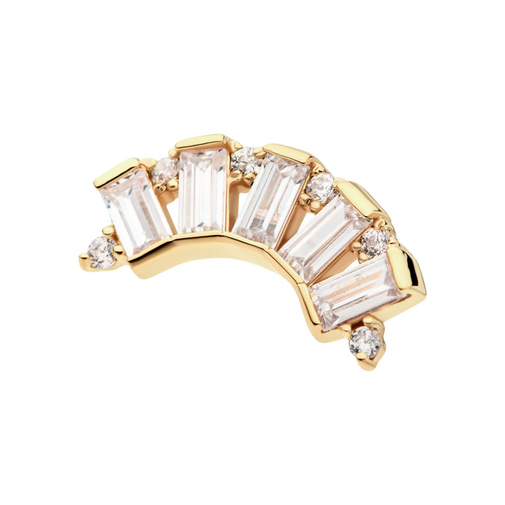 14Kt Yellow Gold Threadless with Round & Baguette CZ 5-Cluster Top