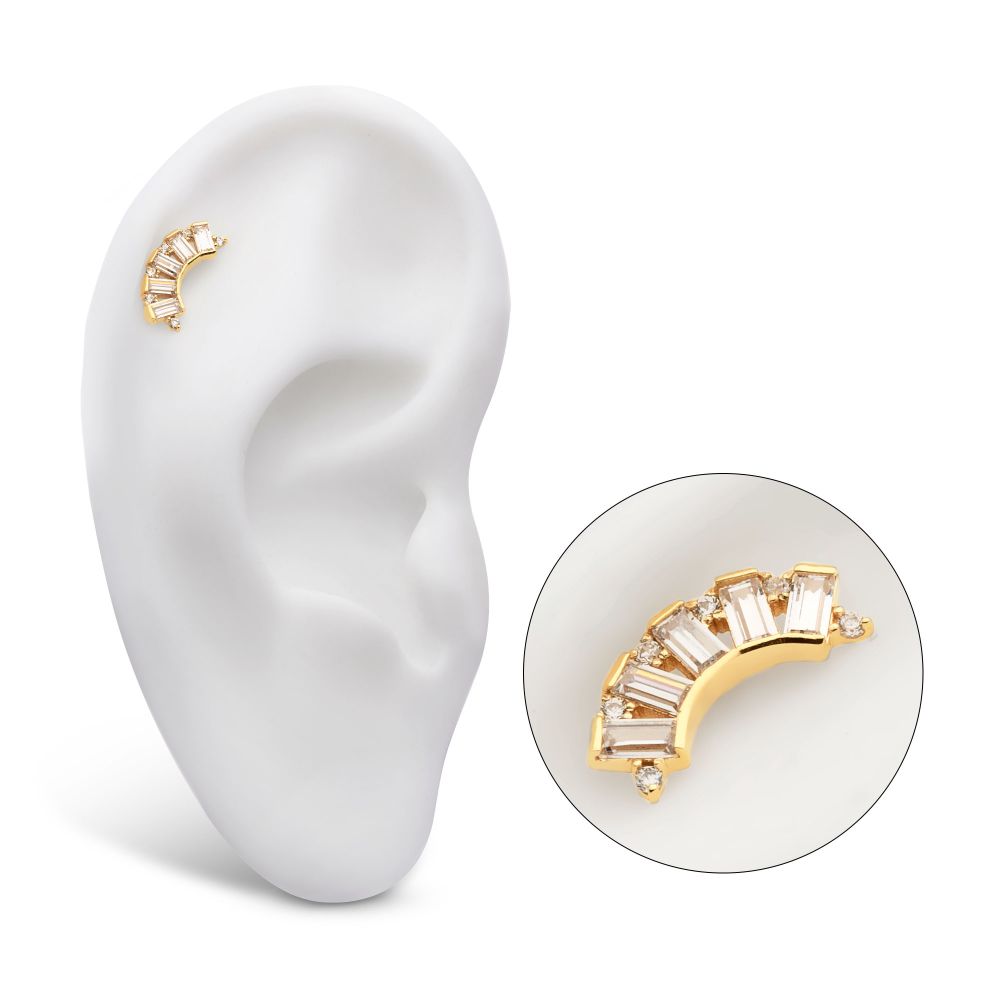 14Kt Yellow Gold Threadless with Round & Baguette CZ 5-Cluster Top