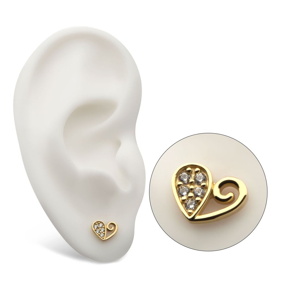 14Kt Yellow Gold Threadless Half Heart with CZ Top