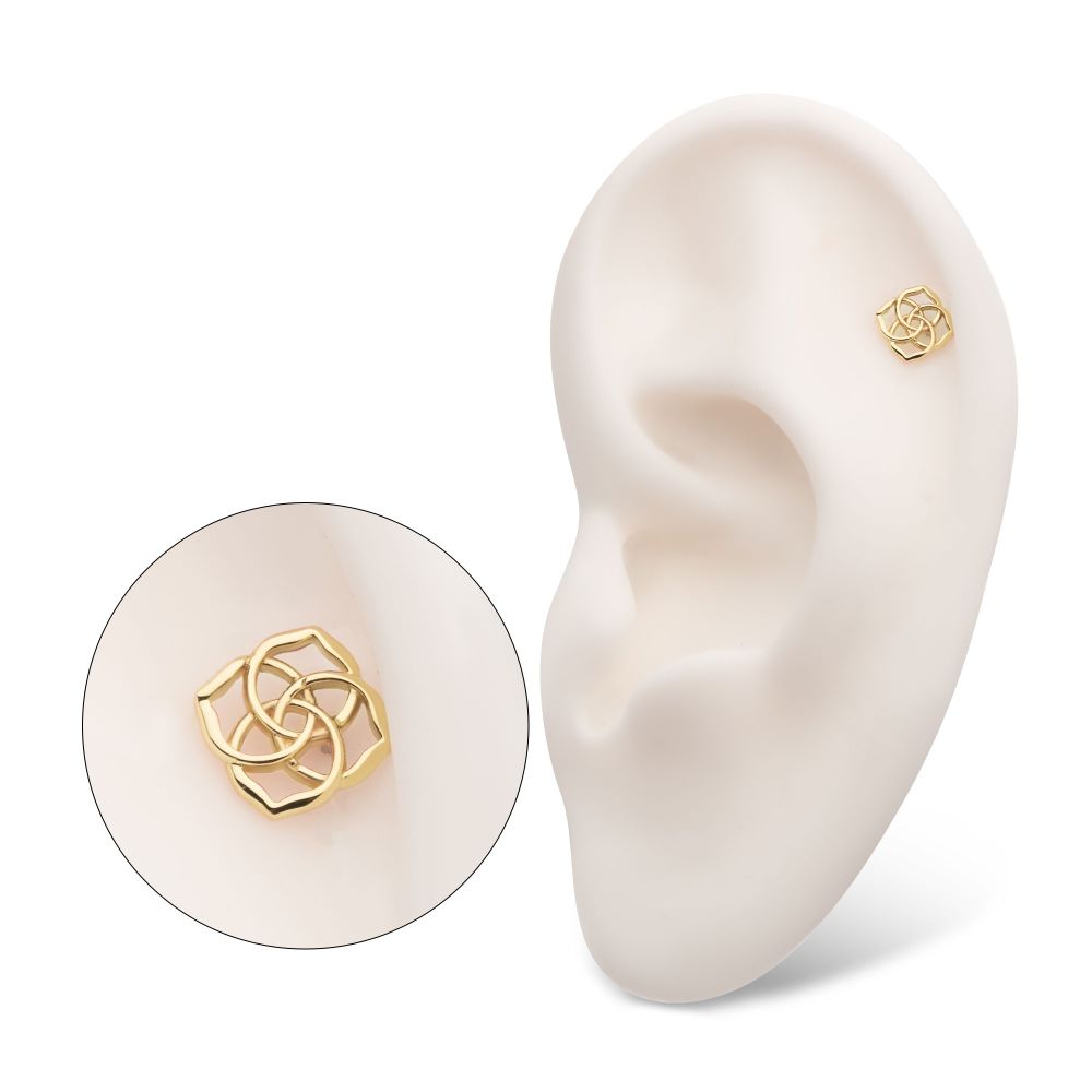 14Kt Yellow Gold Threadless 4 Pointed Celtic Knots Top