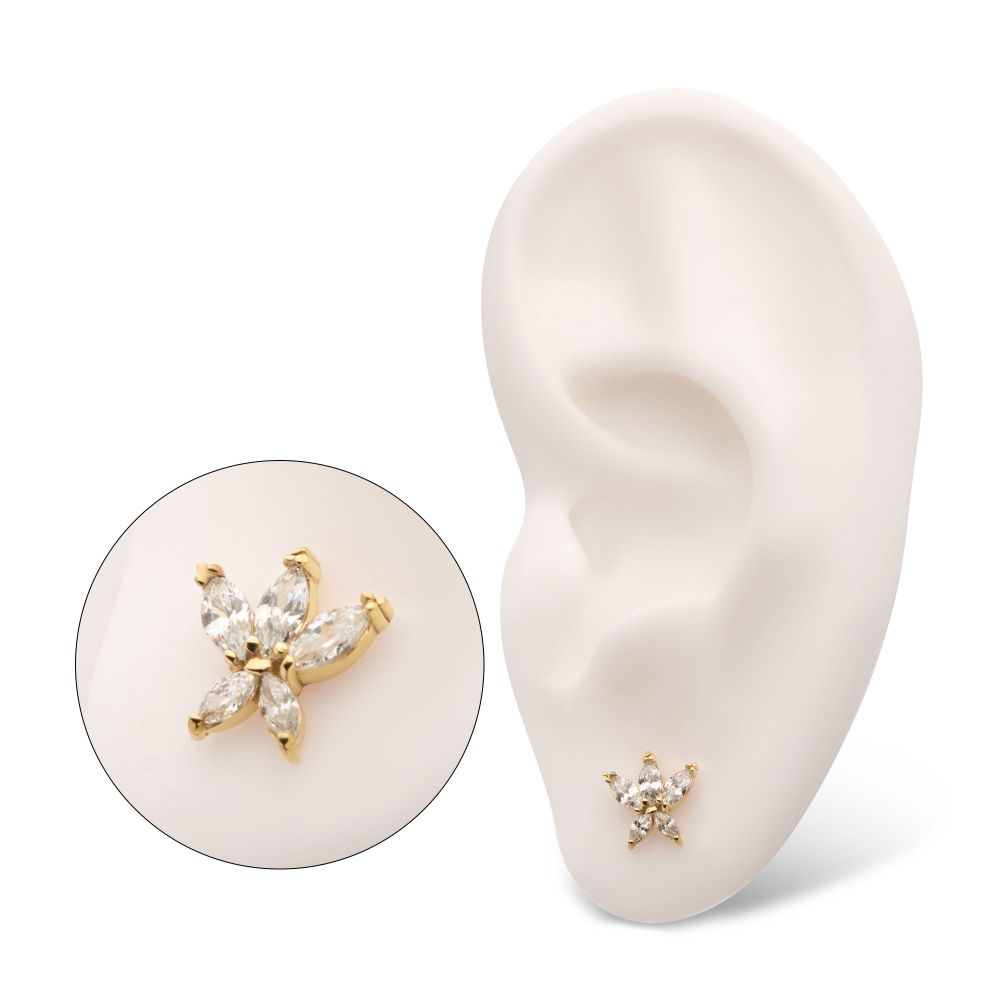 14Kt Yellow Gold Threadless 5 Marquise CZ Flower Top