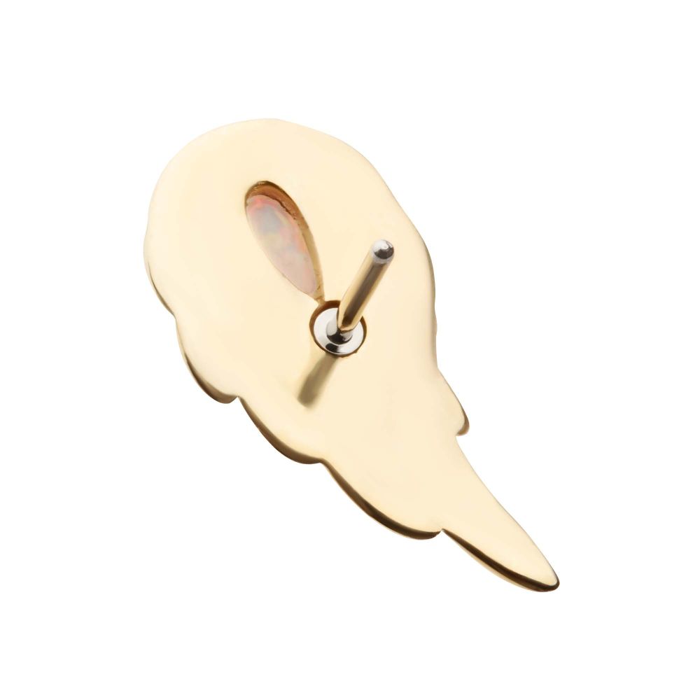 14Kt Yellow Gold Threadless Prong Set Teardrop White Opal Wing Top (Left Ear)