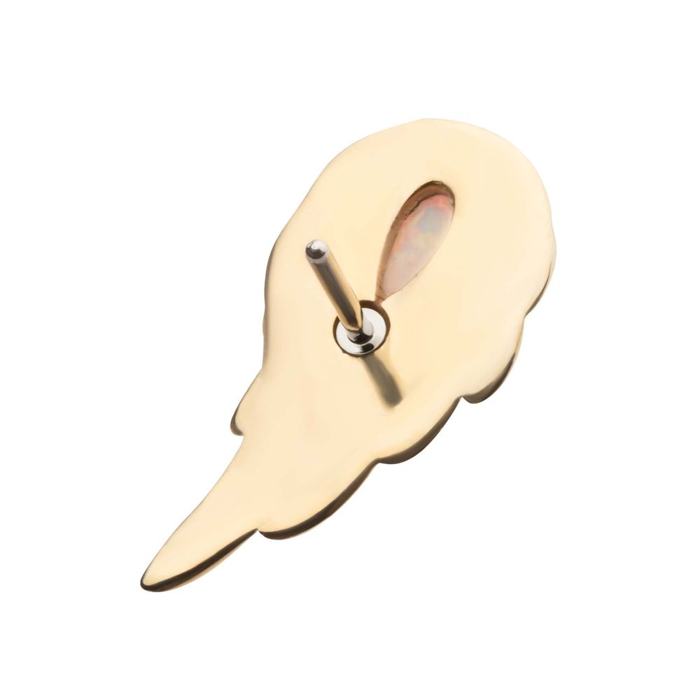 14Kt Yellow Gold Threadless Prong Set Teardrop White Opal Wing Top (Right Ear)