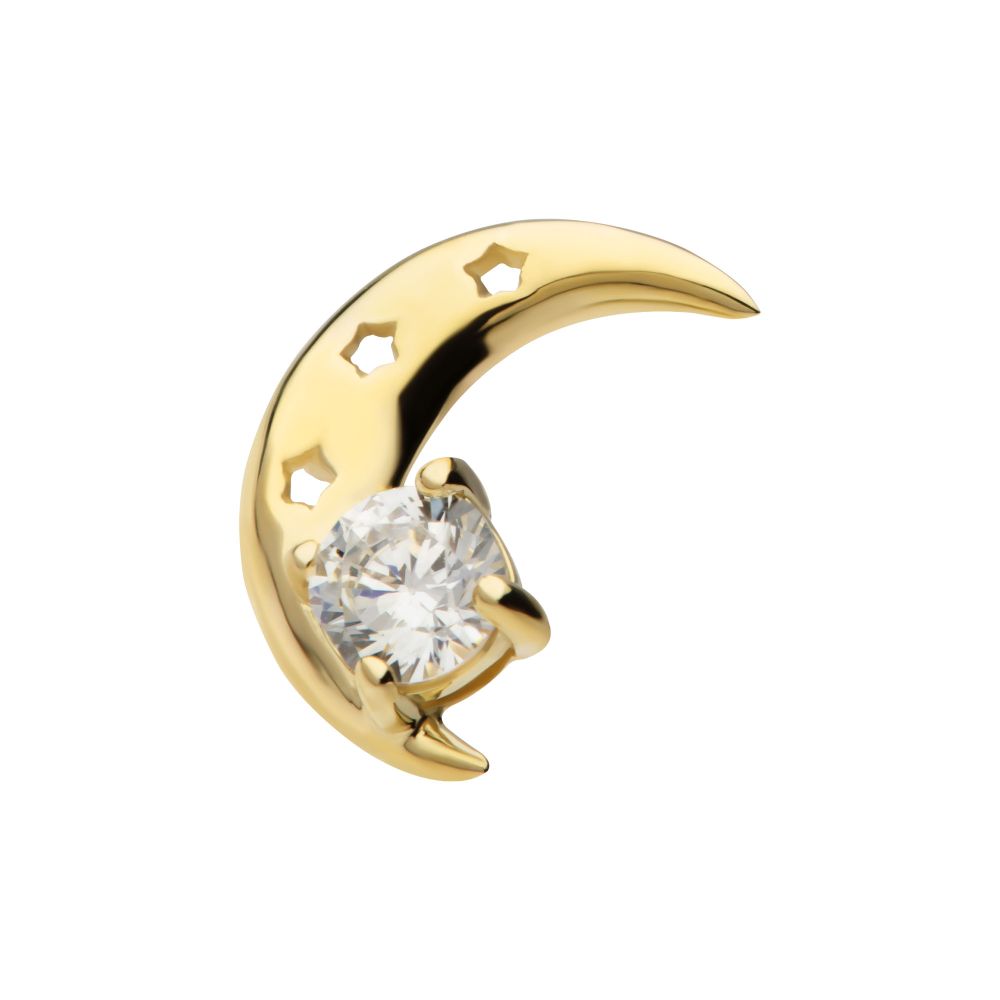 14Kt Yellow Gold Threadless Crescent Moon Top with Prong Set CZ/Opal