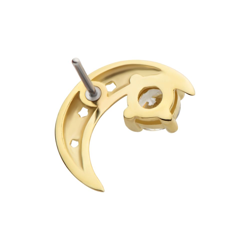 14Kt Yellow Gold Threadless Crescent Moon Top with Prong Set CZ/Opal