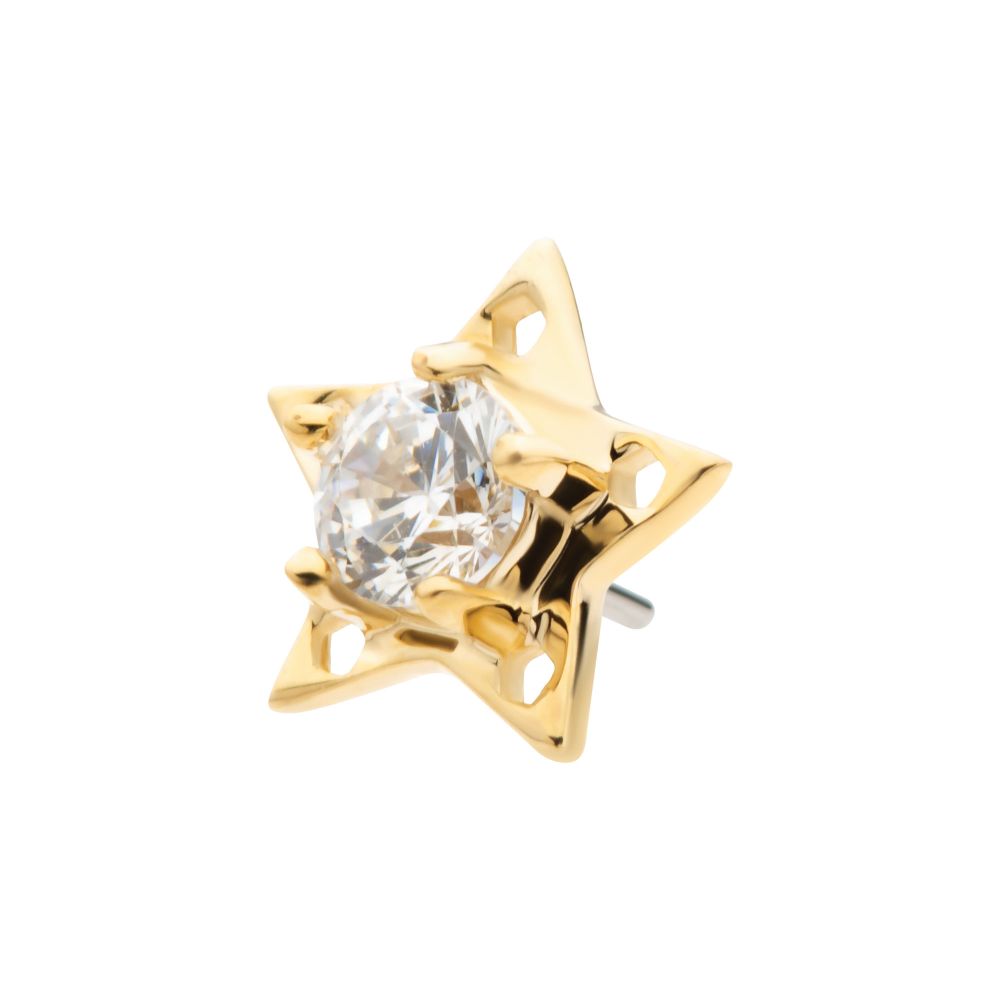 14Kt Yellow Gold Threadless Star Top with Prong Set CZ/Opal