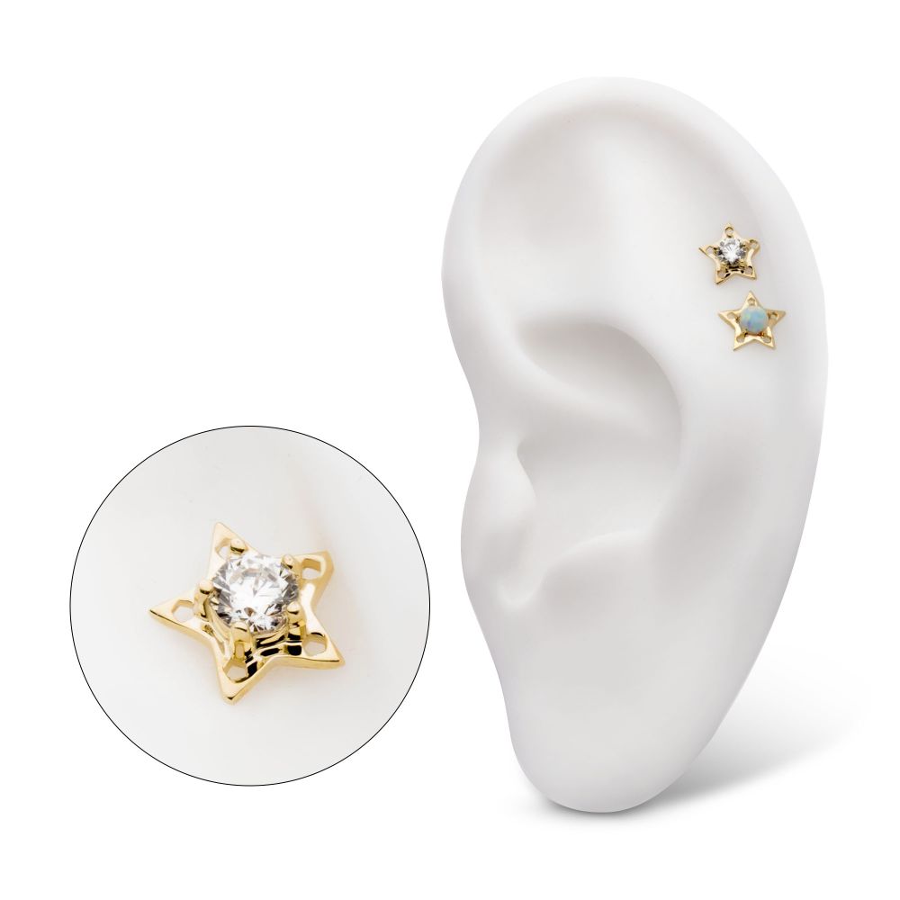 14Kt Yellow Gold Threadless Star Top with Prong Set CZ/Opal
