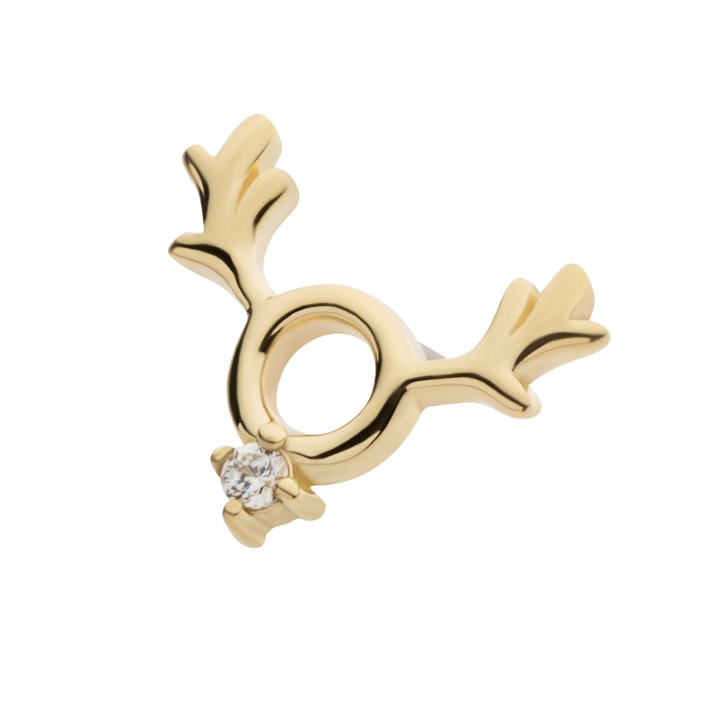 14Kt Yellow Gold Threadless Prong Set 1.1mm Clear CZ Reindeer Top