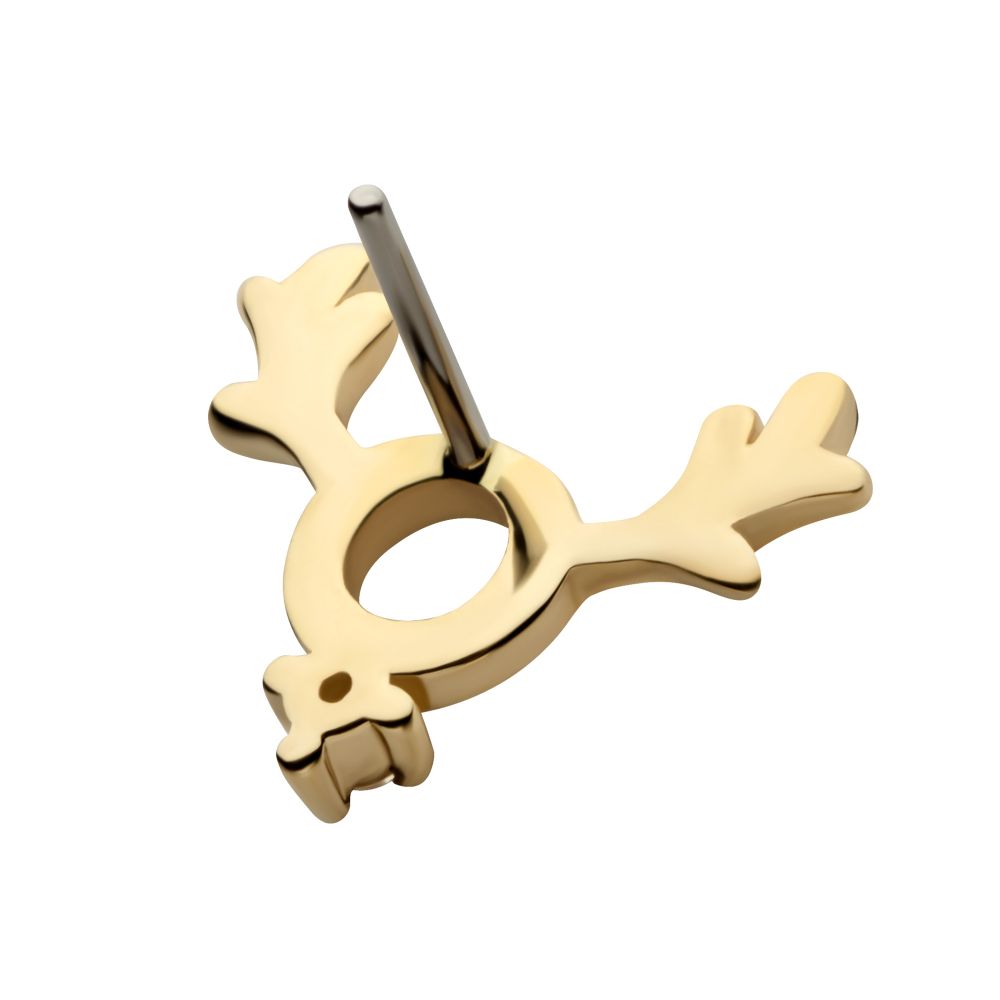 14Kt Yellow Gold Threadless Prong Set 1.1mm Clear CZ Reindeer Top
