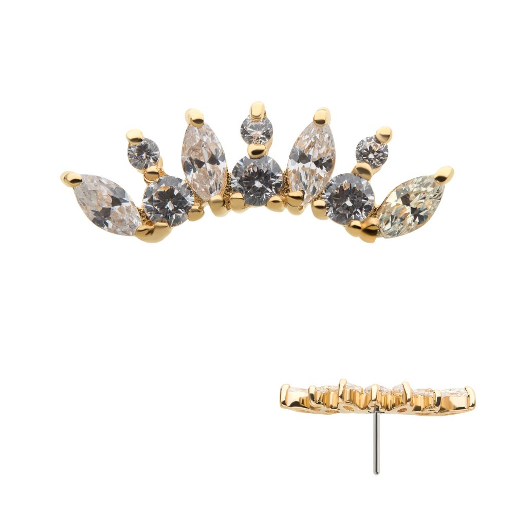 14Kt Yellow Gold Threadless with Prong Set Round & Marquise Clear CZ Cluster Top