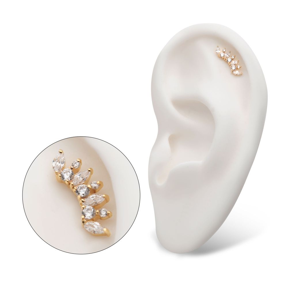 14Kt Yellow Gold Threadless with Prong Set Round & Marquise Clear CZ Cluster Top