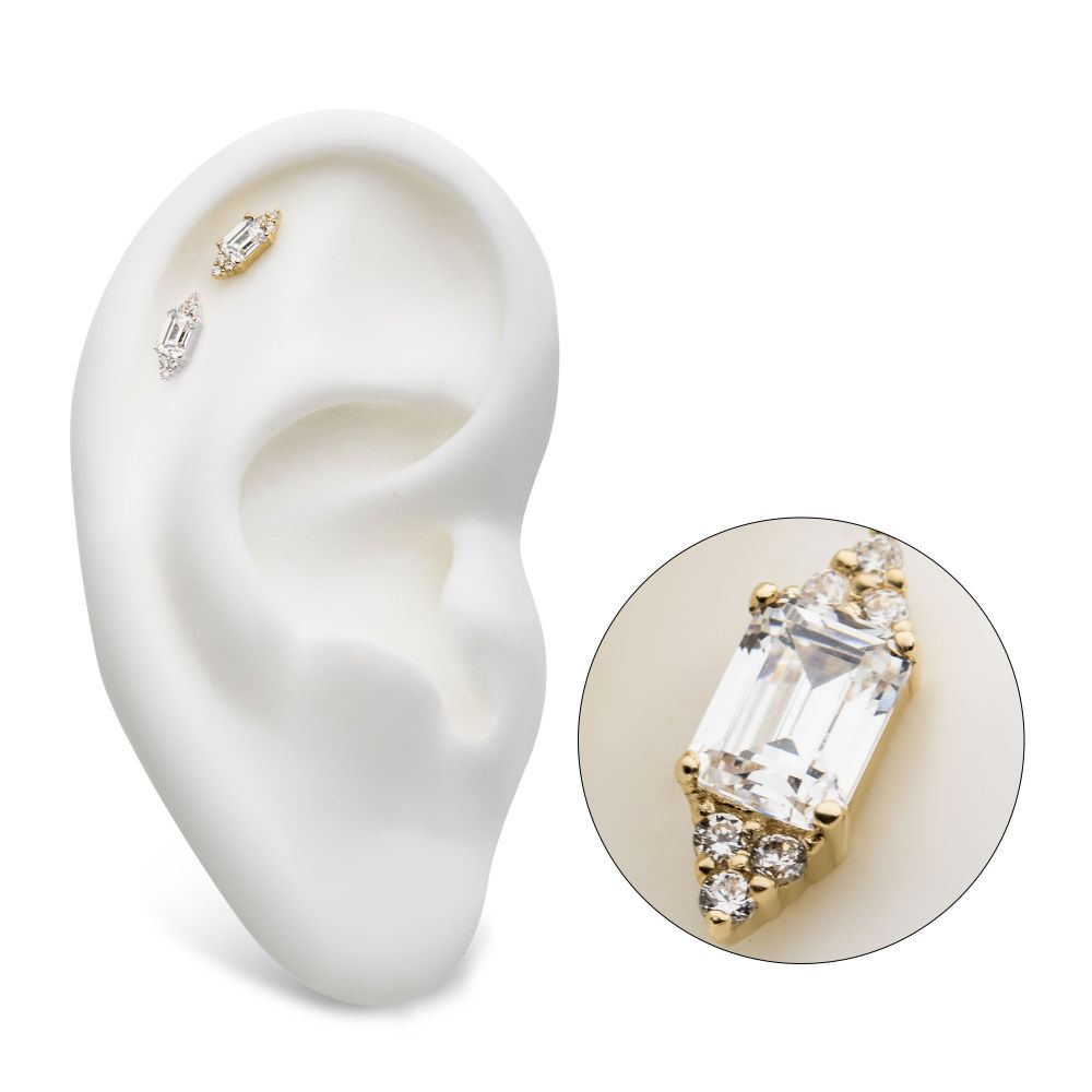 14Kt Gold Threadless Hexagon Top with Prong Set Round & Baguette Gem