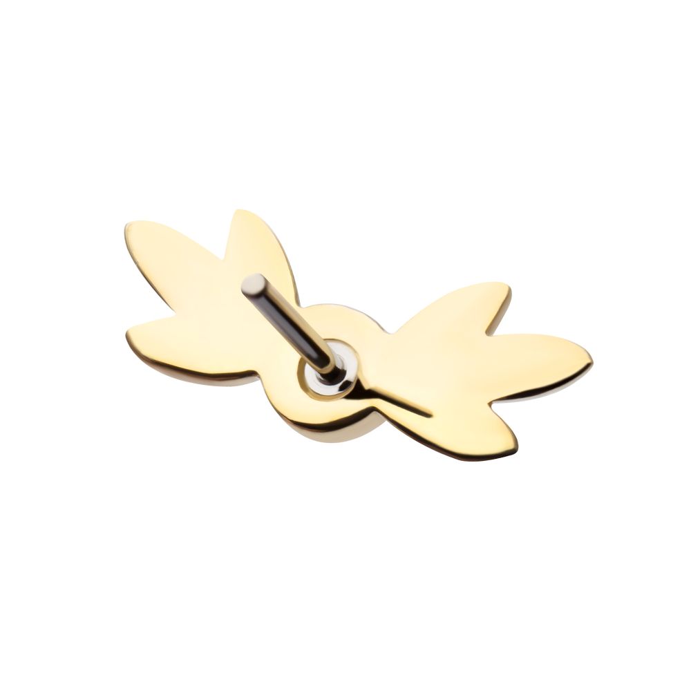 14Kt Yellow Gold Threadless Triple Leaf Edge with Prong Set Round White Opal Top