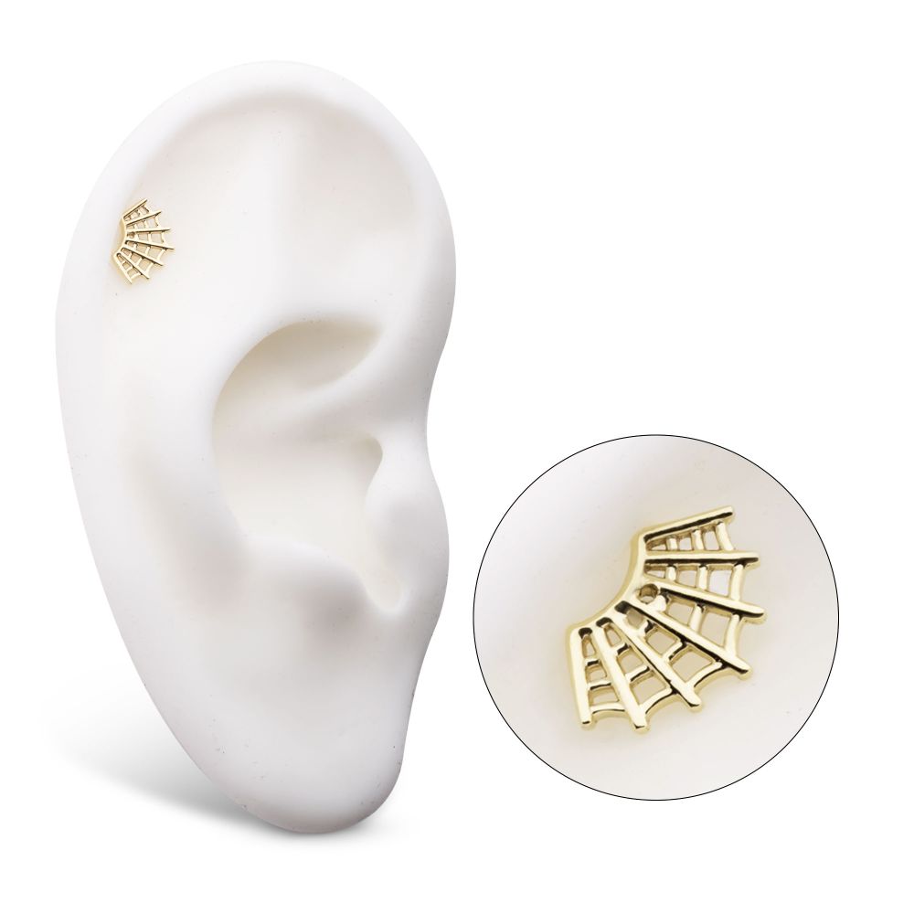 14Kt Gold Threadless Fan Shape Spiderweb Top