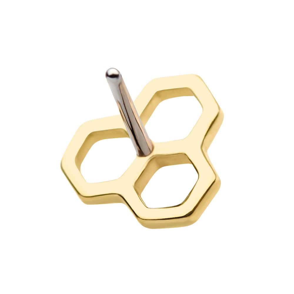 14kt Yellow Gold Threadless with Cut Out Honeycomb Top