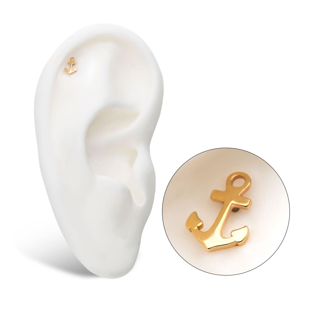 14kt Gold Threadless with Anchor Top