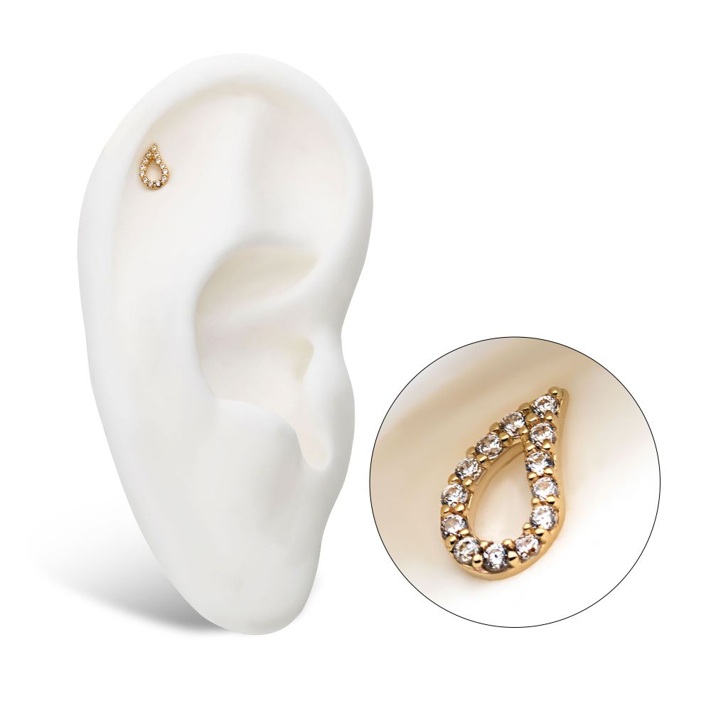 14kt Yellow Gold Threadless with Prong Set CZ Cut Out Teardrop Top