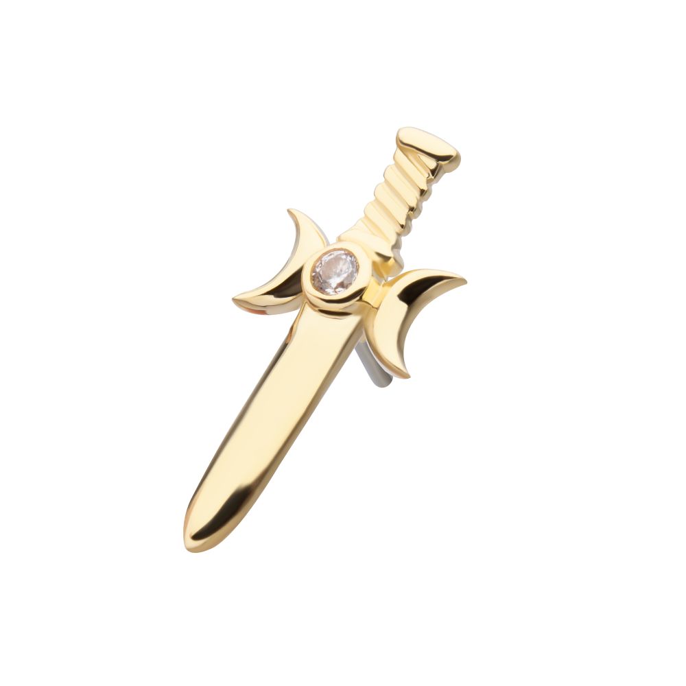 14Kt Yellow Gold Threadless Bezel Set Round CZ Triple Moon Phase Dagger Top