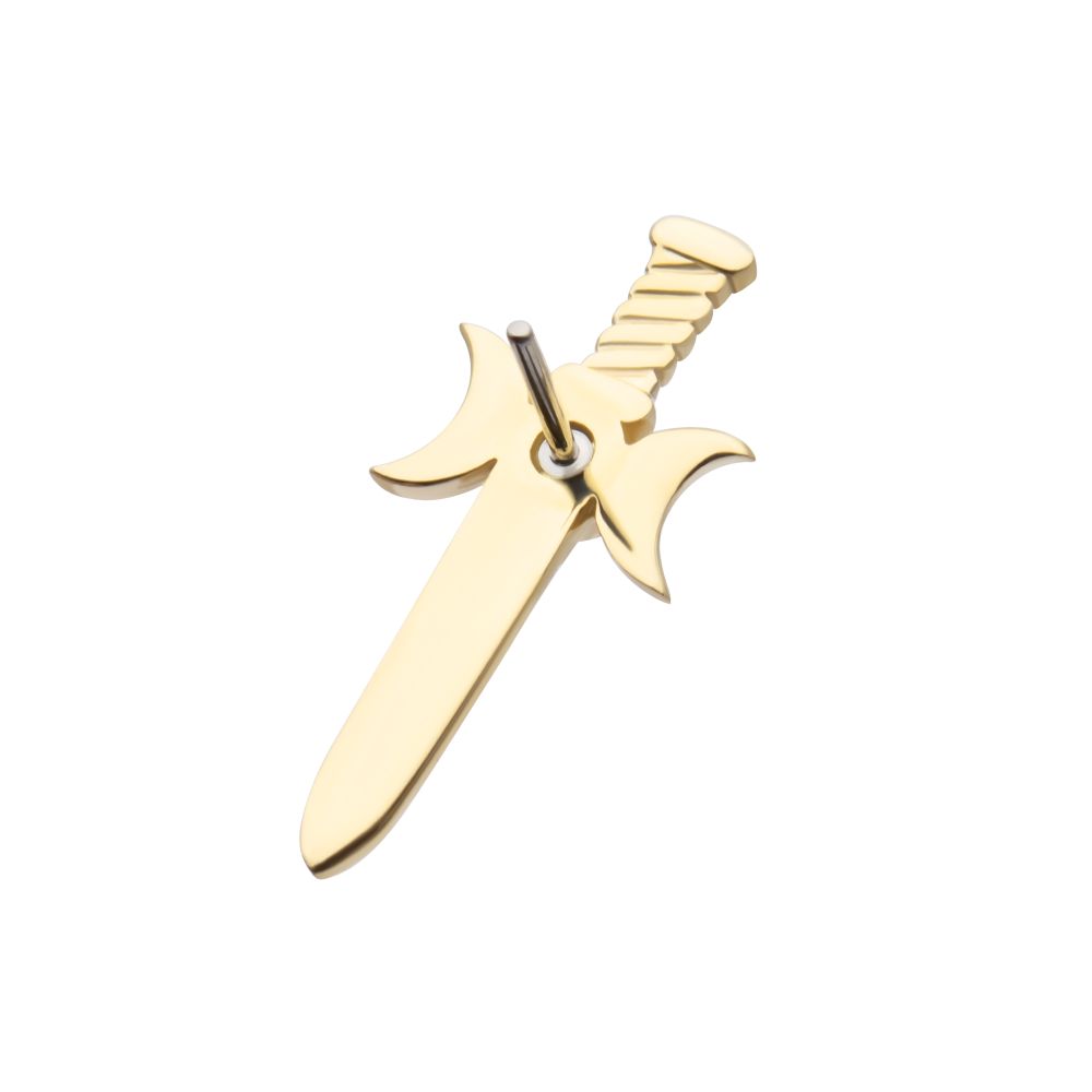 14Kt Yellow Gold Threadless Bezel Set Round CZ Triple Moon Phase Dagger Top