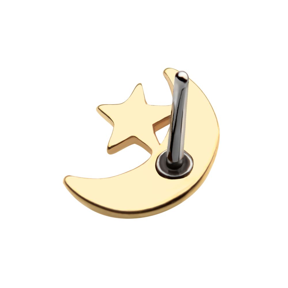 14kt Yellow Gold Threadless with Crescent Moon & Star Top