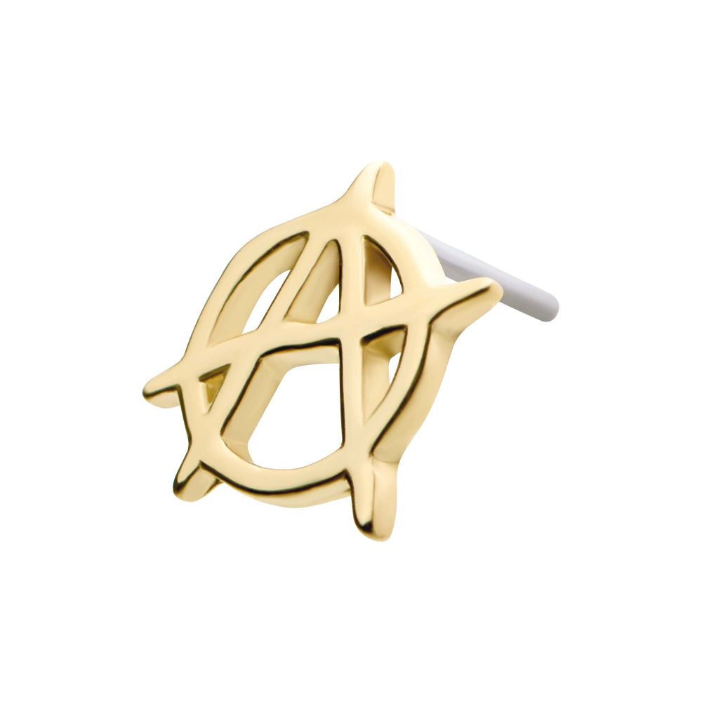 14Kt Gold Threadless with Anarchy Symbol Top