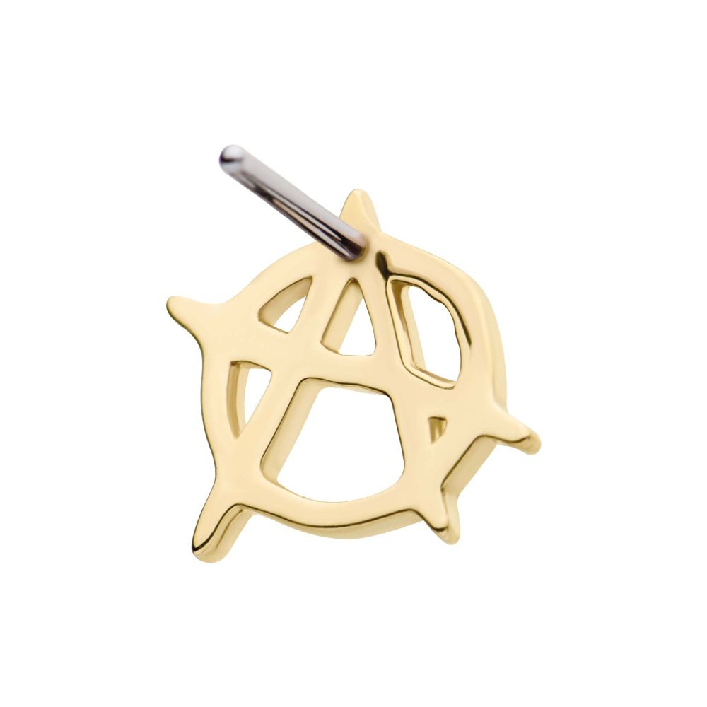 14Kt Gold Threadless with Anarchy Symbol Top