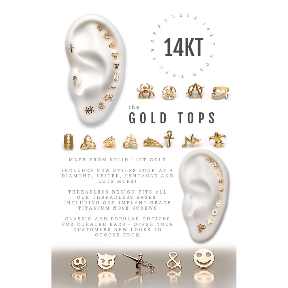 14Kt Gold Threadless with Anarchy Symbol Top