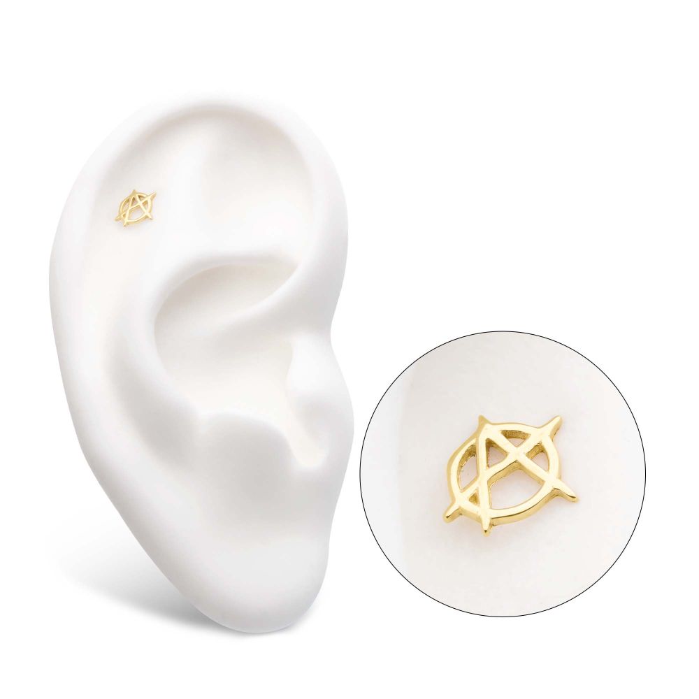 14Kt Gold Threadless with Anarchy Symbol Top